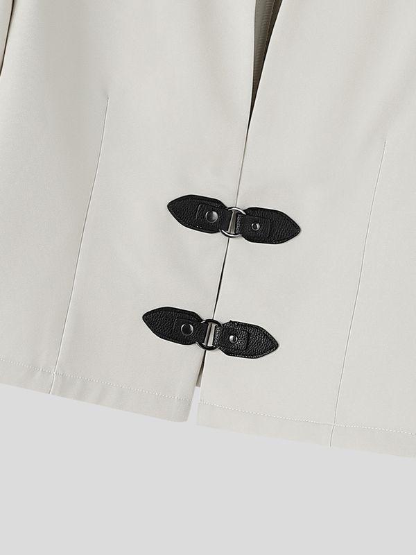 Men's Smart Chic Evening Gala Double Leather Buckle Notch Neckline Cropped Blazer SKUL86648