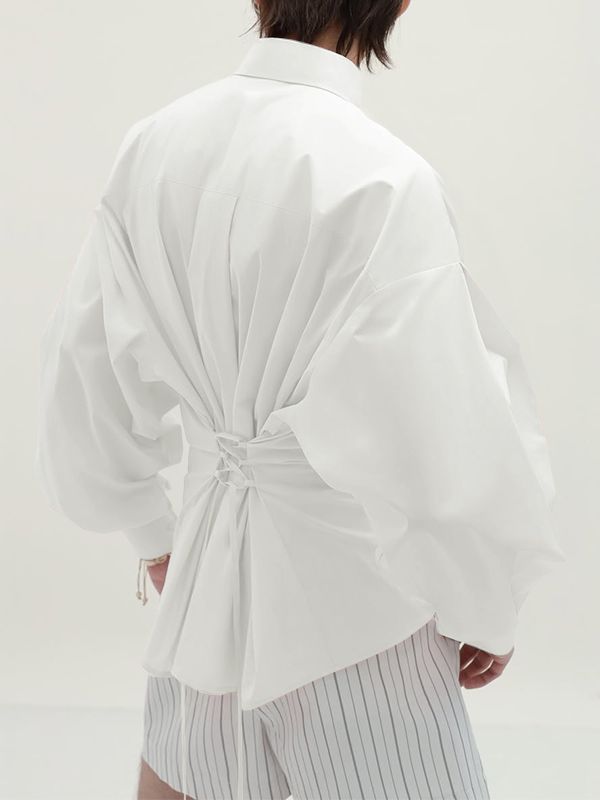 Men's Deconstructed Back Lace Up Long Sleeve Shirt SKUL27428