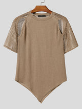 Men's Grid Mesh Patchwork Knit Short Sleeve T-Shirt SKUL22773