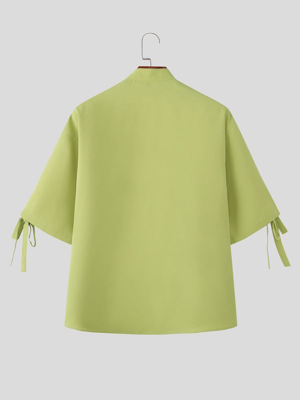 Men's Frog Button Stand Collar Tie Cuff Shirt SKUL57723