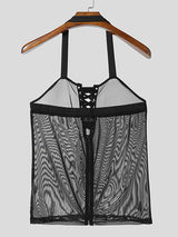 Mens Sheer Mesh Drawstring Halter Tank SKUL11515