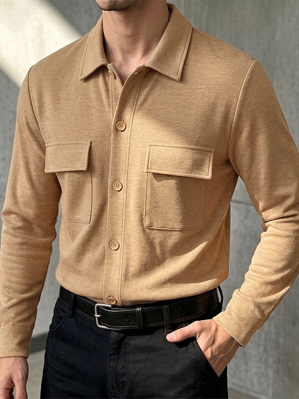 Men's Early Autumn Urban Casual Dual Flap Pocket Button Down Long Sleeve Lapel Collar Shirt SKUL81821