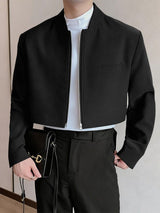 Men's Solid Color Stand Collar Cropped Long Sleeve Blazer SKUL46005