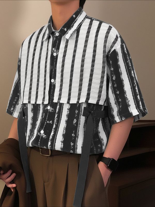 Men's Color Block Patchwork Half Sleeve Shirt SKUL39393