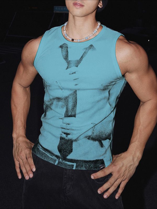 Men's Casual Tie Print Knit Tank SKUL48633