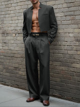 Men's Stripe Cropped Casual Two Pieces Outfit SKUL47873