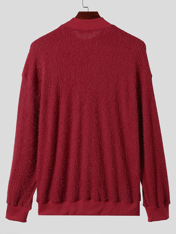 Mens Minimalist Solid Color Textured Pullover Sweater SKUK75065