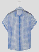 Mens Sexy Sheer Checkered Short Sleeve Shirt SKUK70307