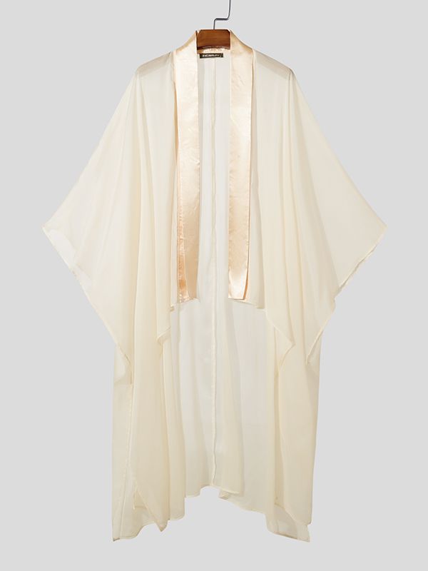 Men's Sheer Mesh Patchwork Satin Loose Fit Cardigan SKUL47702