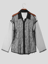 Mens Sequined Fringe Mesh See Through Shirt SKUK46360