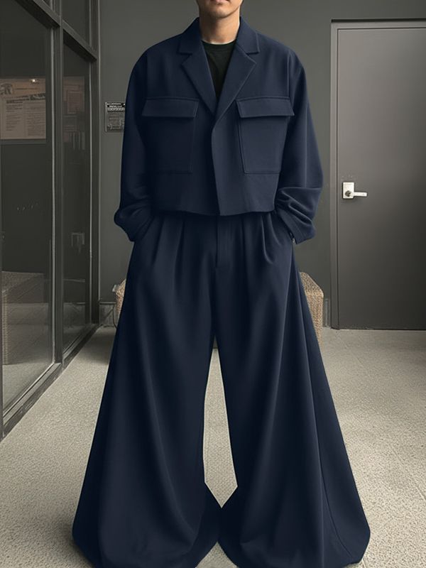 Men's Solid Color Loose Two Pieces Outfit SKUL40301