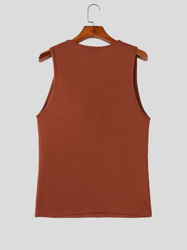 Men's Avant-Garde Dandy Aesthetic Metal Ring Detail Cowl Neck Fitted Tank SKUL69203
