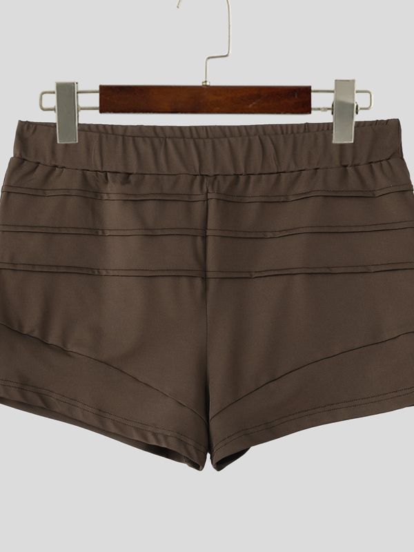 Men's Western Glute-Shaping Trend Multi-Tiered Horizontal Pleated Design Side Split Short SKUL63659