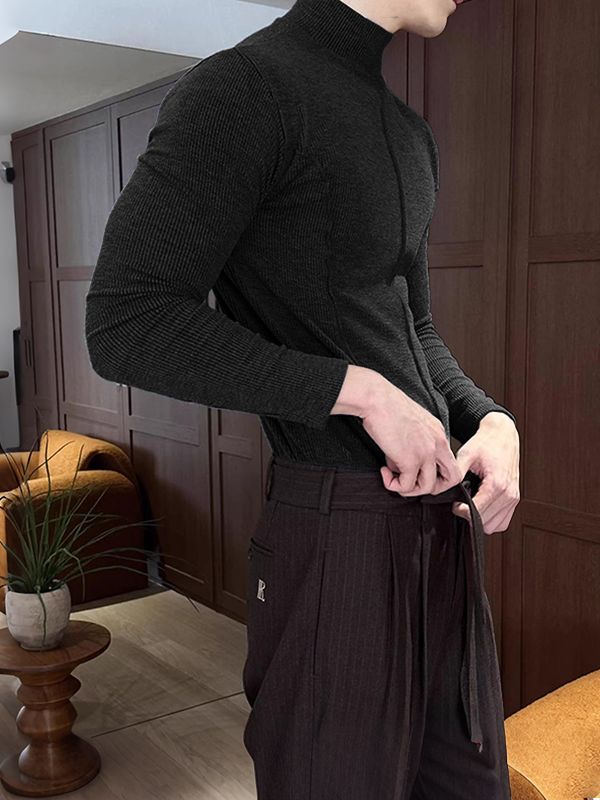 Men's Cut Line Mock Neck Knit Long Sleeve T-shirt SKUL42826