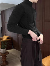 Men's Cut Line Mock Neck Knit Long Sleeve T-shirt SKUL42826