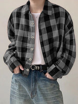 Men's Plaid Colorblock Long Sleeve Shirt SKUL32785