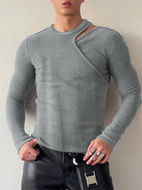 Mens Deconstructed Solid Color Long-Sleeve T-Shirt SKUK74179