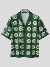 Mens Windowpane Pattern Patchwork Short Sleeve Shirt SKUL15604