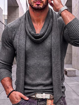 Men's Smart Luxury Daily Commute Hanging Streamer Rib Knit Form-Fitting Long Sleeve T-shirt SKUL84624