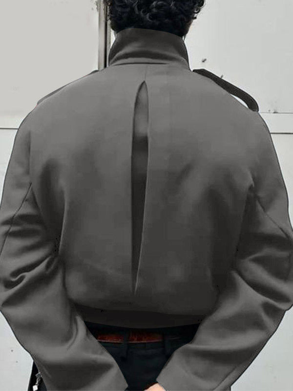 Men's Solid Biker Style Long Sleeve Jacket SKUL32036