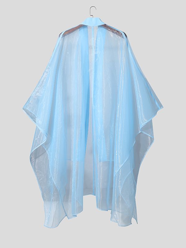 Men's Solid Color Sheer Mesh Loose Fit Cardigan SKUL47710