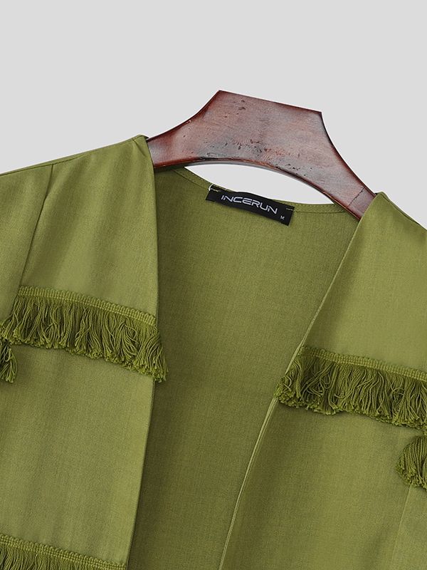 Men's Tassel Patchwork Cropped Waistcoat SKUL47917