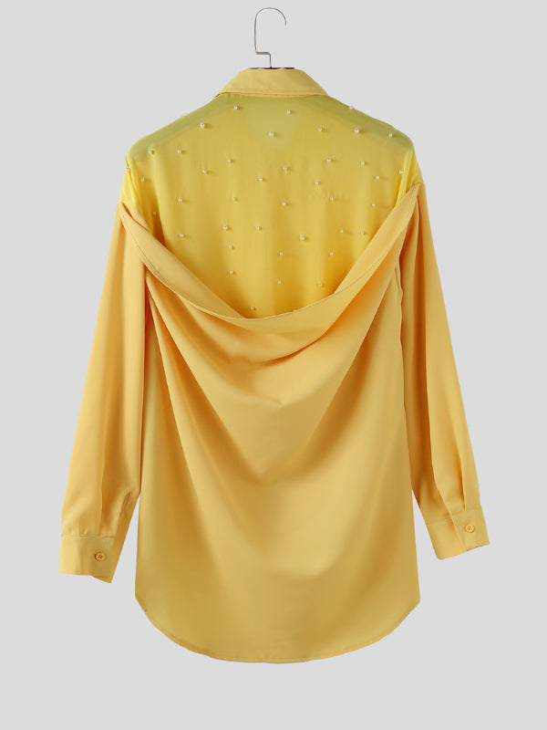 Men's Back Sheer Mesh Patchwork Long Sleeve Shirt SKUL27369