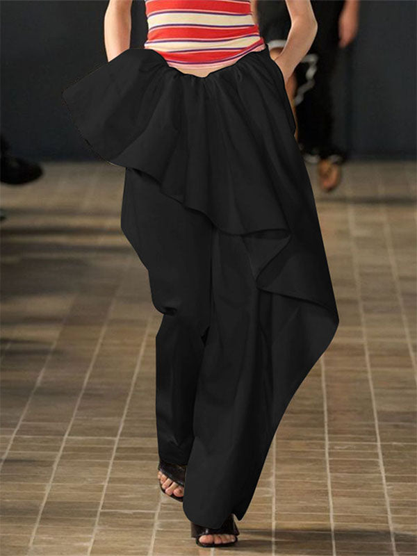 Mens Ruffled Trim Patchwork Wide-Leg Long Pant SKUK92854