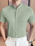 Mens Solid Stand Collar Short Sleeve Shirt SKUK63638