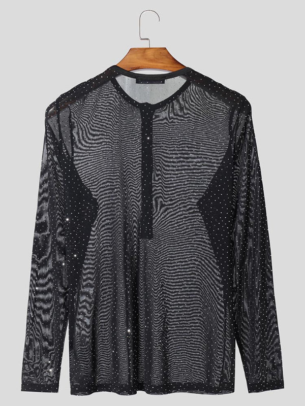Men's Glitter Sheer Mesh Long Sleeve T-Shirt SKUL02395