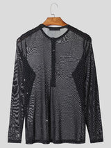 Men's Glitter Sheer Mesh Long Sleeve T-Shirt SKUL02395