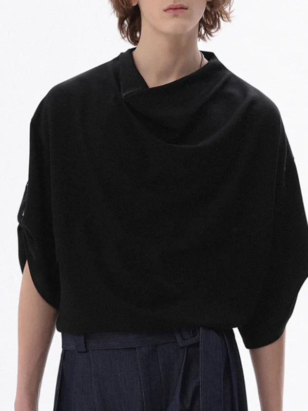 Mens Solid Color Draped Neck Casual T-Shirt SKUL13924