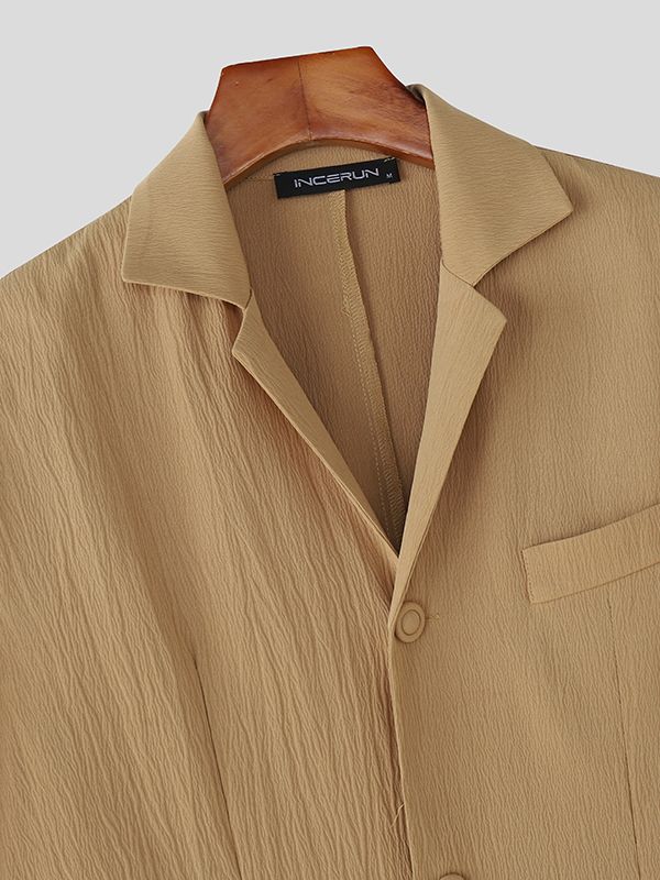 Men's Solid Color Textured Long Sleeve Blazer SKUL35251