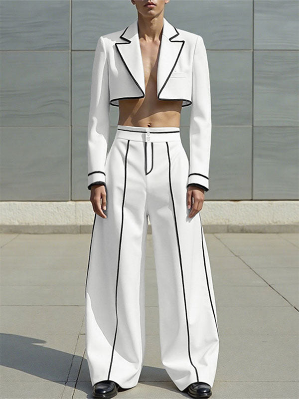 Men's Colorblock Piped Cropped Casual Two Pieces Outfit SKUL24201