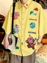 Men's Daily Casual Wear Cartoon Animal Print Oversized Casual Shirt SKUL59660