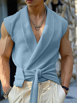 Mens Textured Tie-Front Sleeveless Cardigan SKUK65102