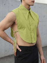 Men's Avant-Garde Pointed Collar Side Tie-Up Cropped Shirt SKUL68068