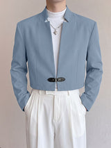 Men's Avant-Garde Minimalist Leather Buckle Cropped Blazer SKUL77993