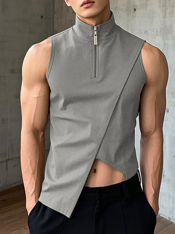 Mens Asymmetrical Cut-Out Mock Neck Sleeveless Tank SKUL05314