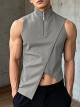 Mens Asymmetrical Cut-Out Mock Neck Sleeveless Tank SKUL05314