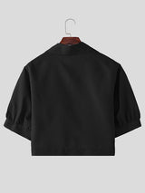 Men's Modern Minimalist Button-Up Front Cropped Short Sleeve Shirt SKUL53237