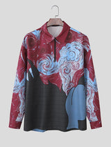 Men's Oil Painting Print Design Long Sleeve Shirt SKUL38589