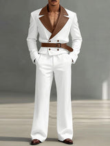 Men's Faux Leather Contrast Color Double Breasted Two Pieces Outfit SKUL47907