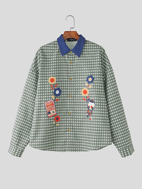 Men's Plaid Print Contrast Color Long Sleeve Shirt SKUL42675