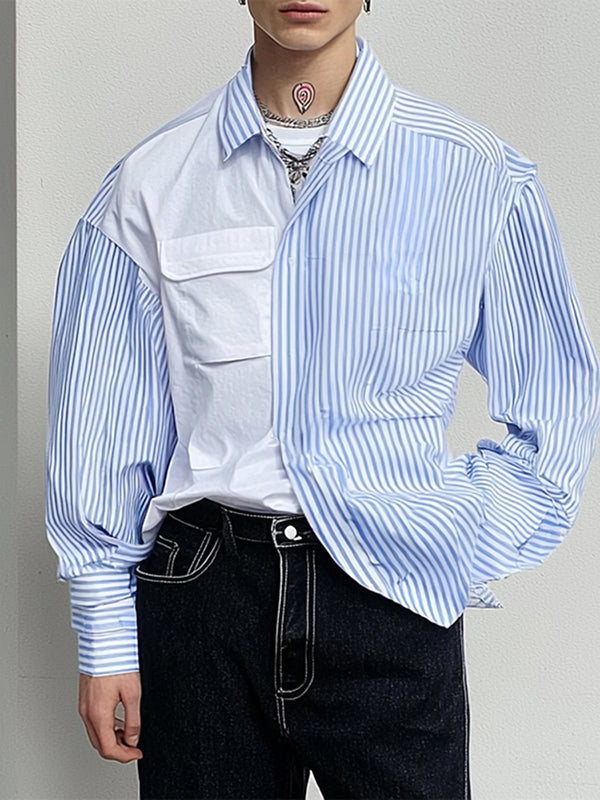 Mens Contrast Color Striped Long Sleeve Shirt SKUK81617