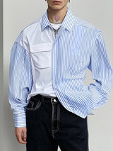 Mens Contrast Color Striped Long Sleeve Shirt SKUK81617