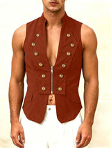 Men's Avant-Garde Napoleonic Military Style Double-Breasted Zipper Tank SKUL61862