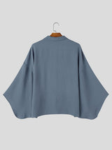 Men's Zen Minimalist Art Exhibition 3D Rose Flower Crinkle Textured Kimono Sleeve Shirt SKUL85967