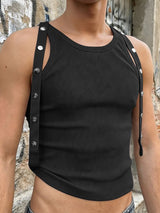 Men's Decorative Snap-Button Straps Patchwork Knit Crop Tank SKUL58716