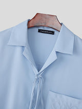 Men's Satin Embroidered Drawstring Loose Long Sleeve Shirt SKUL36381